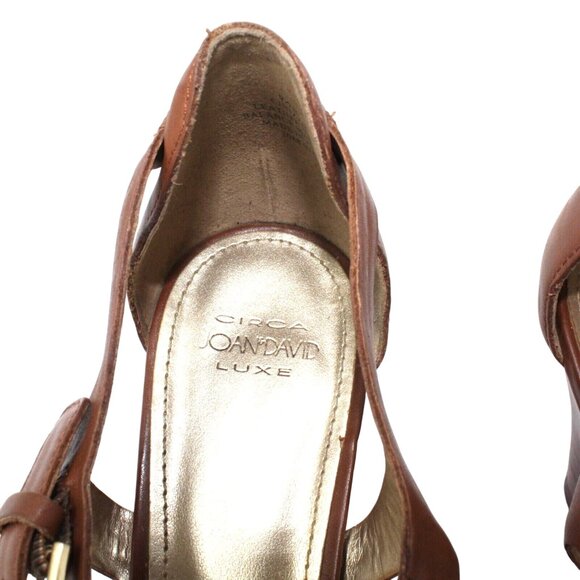 VTG Circa Joan & David Cinizzie Size 9.5 Brown Strap Sandals Pumps Leather Heel - Picture 12 of 13